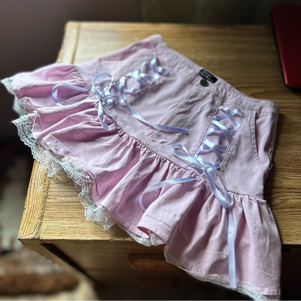 Sweet Society Pastel Lace Trim Mini Skirt - Picture 1 of 4